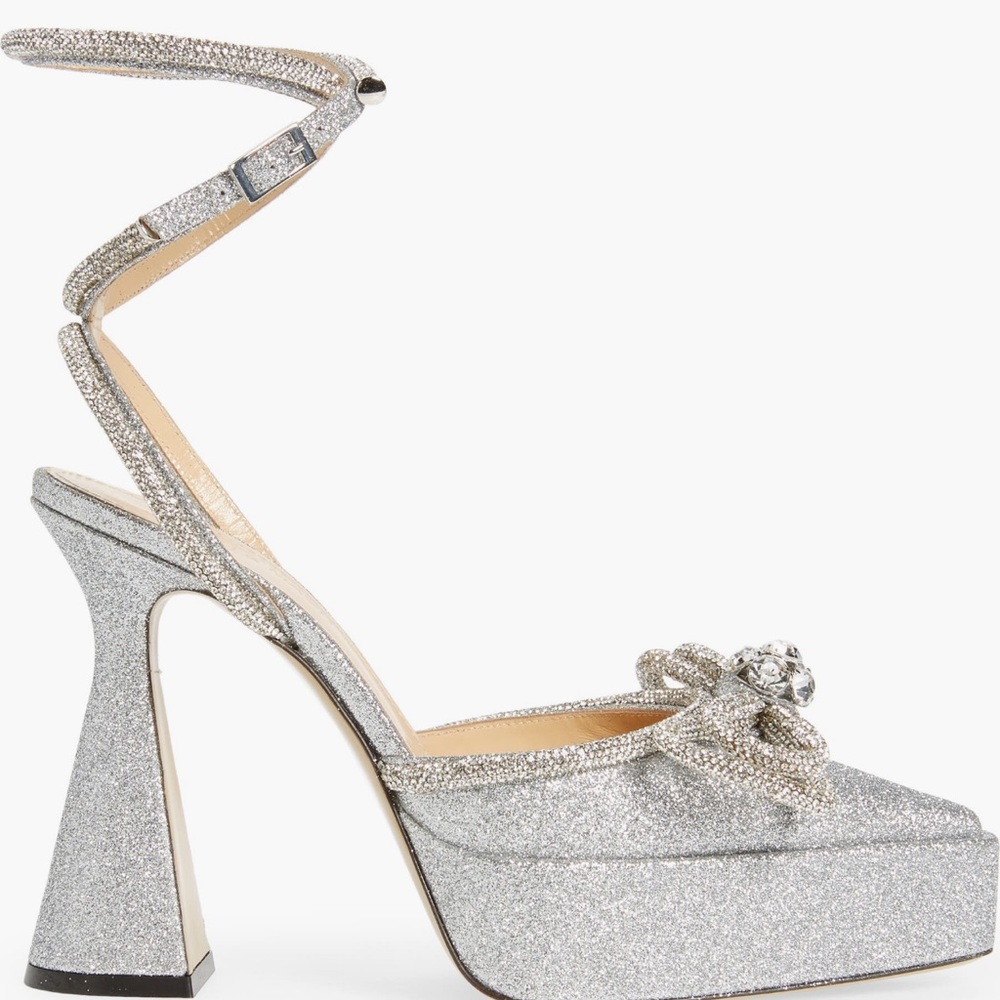 Mach & Mach
140mm Double bow glittery pumps